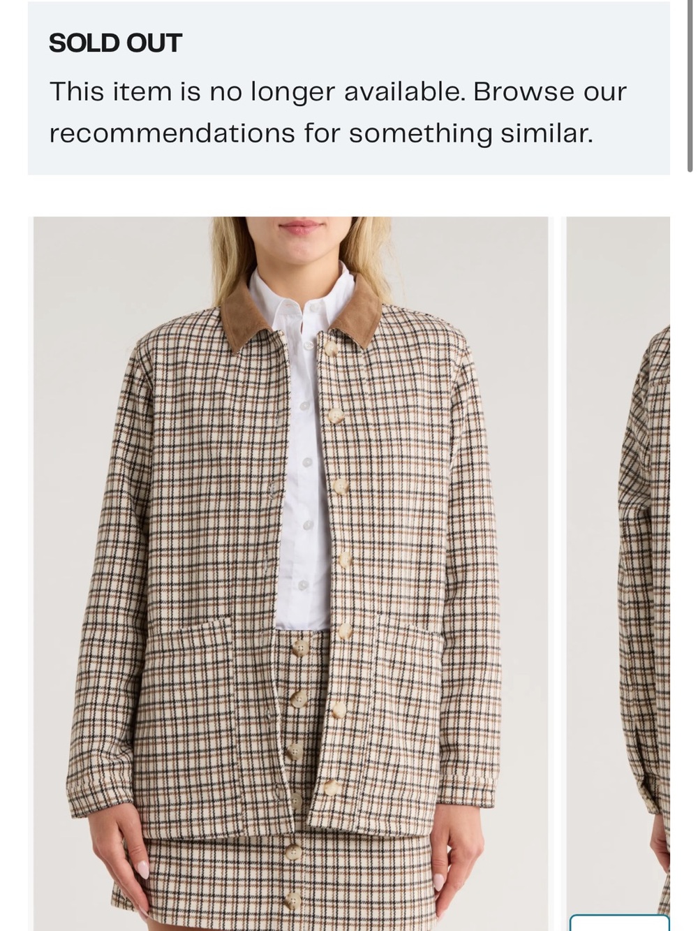 French Connection Beige and Brown Checked Jacket with Tan Collar